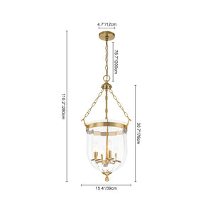 Brass 4-Light Ribbed Glass Bell Jar Lantern Pendant / Semi Flush