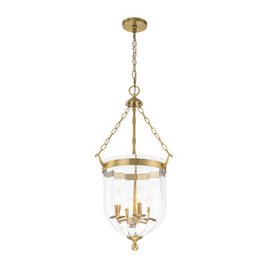 Brass 4-Light Ribbed Glass Bell Jar Lantern Pendant / Semi Flush