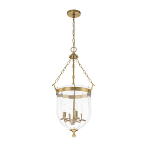 Brass 4-Light Ribbed Glass Bell Jar Lantern Pendant / Semi Flush