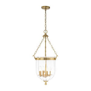 Brass 4-Light Ribbed Glass Bell Jar Lantern Pendant / Semi Flush
