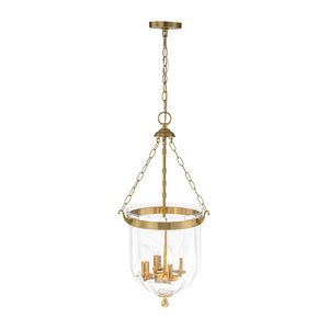 Brass 4-Light Ribbed Glass Bell Jar Lantern Pendant / Semi Flush
