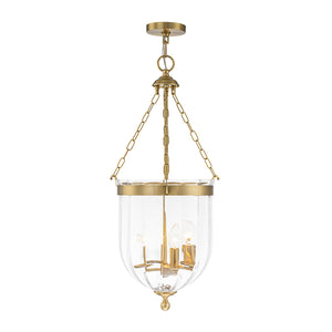 Brass 4-Light Ribbed Glass Bell Jar Lantern Pendant / Semi Flush