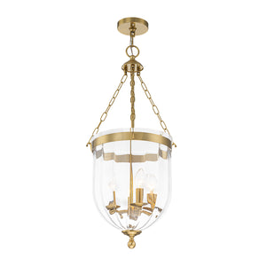 Brass 4-Light Ribbed Glass Bell Jar Lantern Pendant / Semi Flush