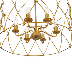 Brass 6-Light Candle Geometric Metal Drum Lantern Chandelier