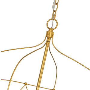 Brass 6-Light Candle Geometric Metal Drum Lantern Chandelier