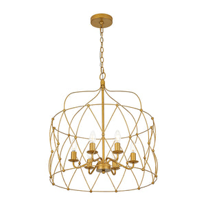 Brass 6-Light Candle Geometric Metal Drum Lantern Chandelier