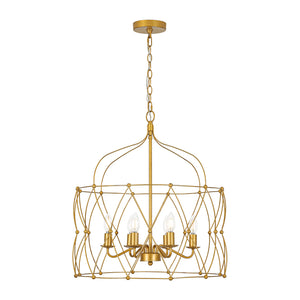 Brass 6-Light Candle Geometric Metal Drum Lantern Chandelier