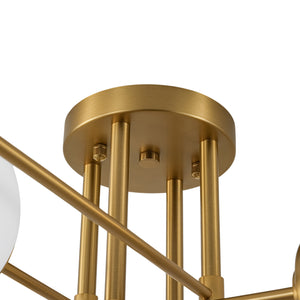 8-Light Opal Glass Globe Linear Sputnik Semi Flush Chandelier