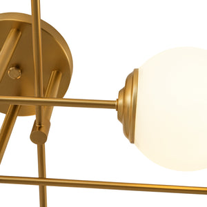 8-Light Opal Glass Globe Linear Sputnik Semi Flush Chandelier