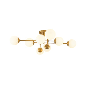 8-Light Opal Glass Globe Linear Sputnik Semi Flush Chandelier