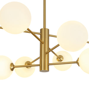 Brass 8-Light Tiered Opal Glass Globe Sputnik Chandelier