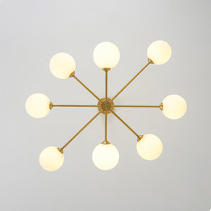 Brass 8-Light Tiered Opal Glass Globe Sputnik Chandelier