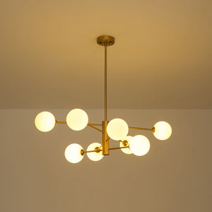 Brass 8-Light Tiered Opal Glass Globe Sputnik Chandelier