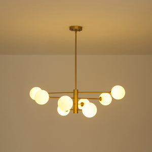 Brass 8-Light Tiered Opal Glass Globe Sputnik Chandelier