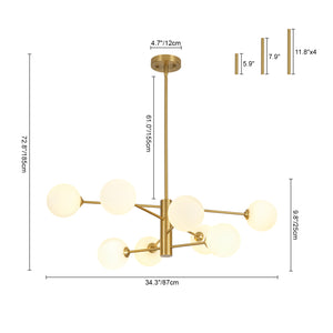 Brass 8-Light Tiered Opal Glass Globe Sputnik Chandelier