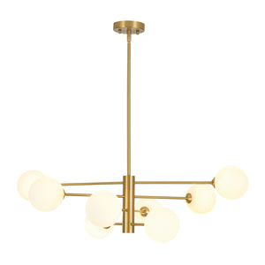 Brass 8-Light Tiered Opal Glass Globe Sputnik Chandelier
