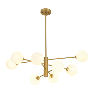 Brass 8-Light Tiered Opal Glass Globe Sputnik Chandelier