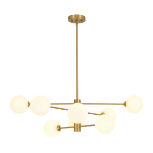 Brass 8-Light Tiered Opal Glass Globe Sputnik Chandelier