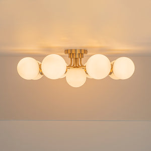 9-Light Opal Glass Bubble Round Sunburst Sputnik Semi Flush Mount