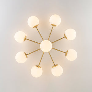 9-Light Opal Glass Bubble Round Sunburst Sputnik Semi Flush Mount