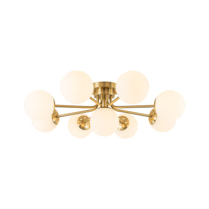 9-Light Opal Glass Bubble Round Sunburst Sputnik Semi Flush Mount