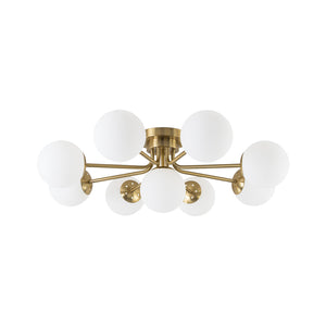 9-Light Opal Glass Bubble Round Sunburst Sputnik Semi Flush Mount