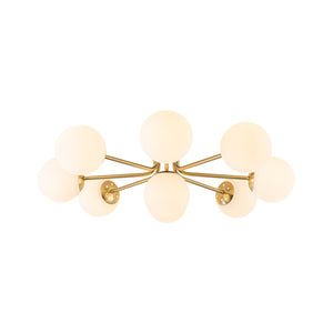 9-Light Opal Glass Bubble Round Sunburst Sputnik Semi Flush Mount