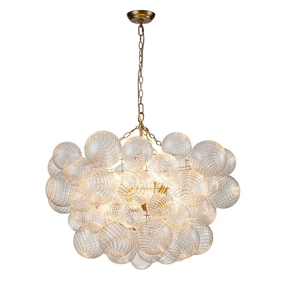 Brass Cluster Ribbed Glass Globe Bubble Chandelier | LightFixturesUSA ...