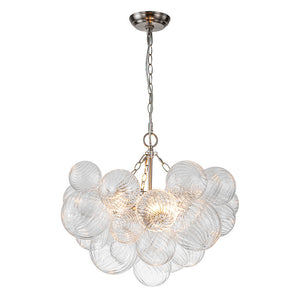 Brass Cluster Ribbed Glass Globe Bubble Chandelier