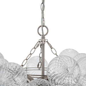 Brass Cluster Ribbed Glass Globe Bubble Chandelier