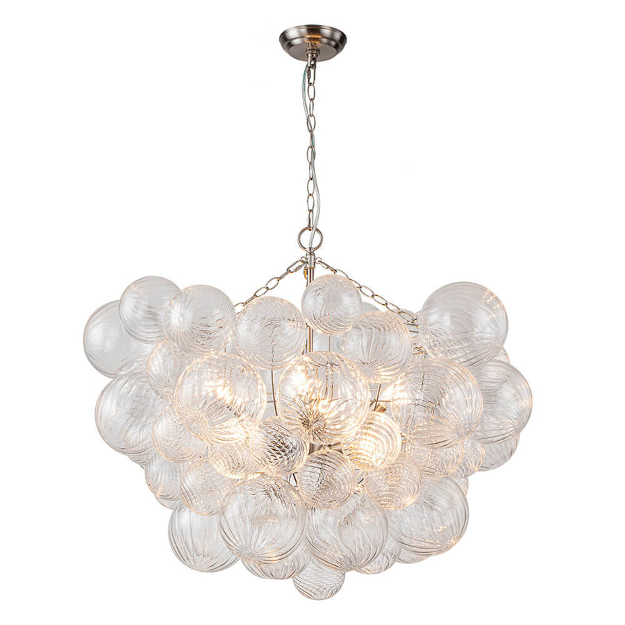 Brass Cluster Ribbed Glass Globe Bubble Chandelier