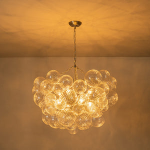 Brass Cluster Ribbed Glass Globe Bubble Chandelier