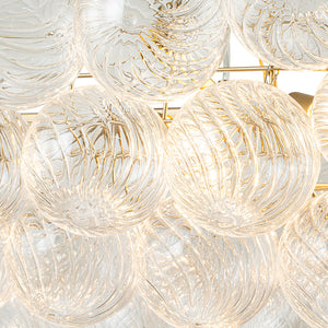 Brass Cluster Ribbed Glass Globe Bubble Linear Chandelier