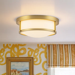 Brass Dimmable LED Round Frosted Glass Drum Ceiling Light