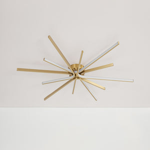Brass Dimmable LED Round Sunburst Strip Semi Flush Mount