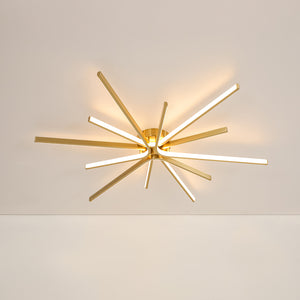 Brass Dimmable LED Round Sunburst Strip Semi Flush Mount