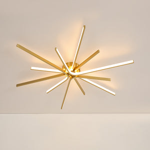 Brass Dimmable LED Round Sunburst Strip Semi Flush Mount