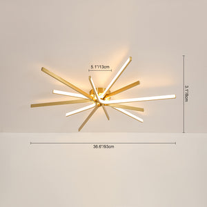 Brass Dimmable LED Round Sunburst Strip Semi Flush Mount