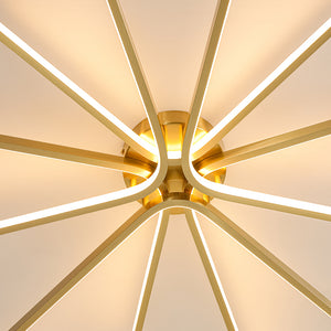 Brass Dimmable LED Round Sunburst Strip Semi Flush Mount