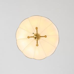 French Country Flower White Pleated Fabric Scalloped Cage Pendant