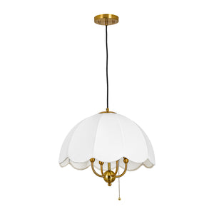 French Country Flower White Pleated Fabric Scalloped Cage Pendant
