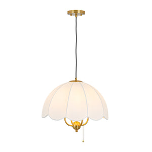 French Country Flower White Pleated Fabric Scalloped Cage Pendant