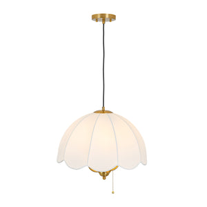 French Country Flower White Pleated Fabric Scalloped Cage Pendant