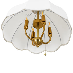 French Country Flower White Pleated Fabric Scalloped Cage Pendant