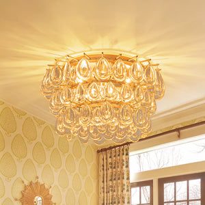 Glam Luxe Round Tiered Crystal Teardrop Semi Flush Mount