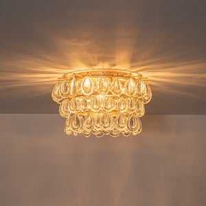 Glam Luxe Round Tiered Crystal Teardrop Semi Flush Mount