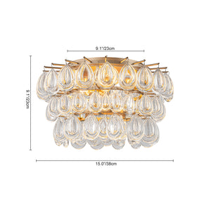 Glam Luxe Round Tiered Crystal Teardrop Semi Flush Mount