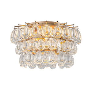 Glam Luxe Round Tiered Crystal Teardrop Semi Flush Mount