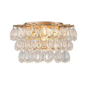 Glam Luxe Round Tiered Crystal Teardrop Semi Flush Mount