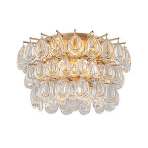 Glam Luxe Round Tiered Crystal Teardrop Semi Flush Mount